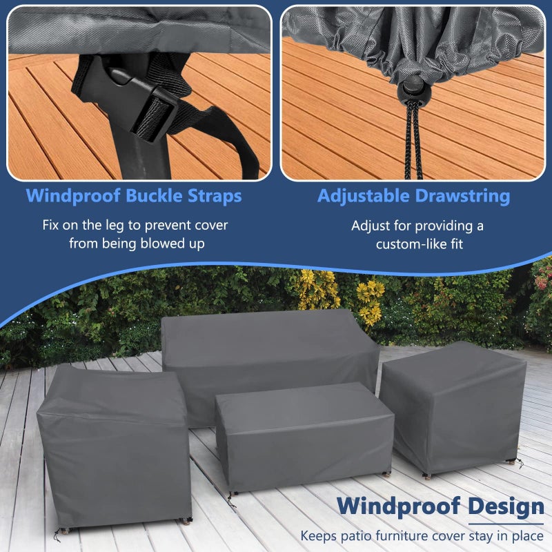 STARTWO Patio Furniture Covers 4 Piece Set, Heavy Duty Waterproof Outdoor Furniture Cover, Windproof Patio Cover for Rattan Wicker Conversation Set, Patio Furniture Set Cover, Grey - Image 5